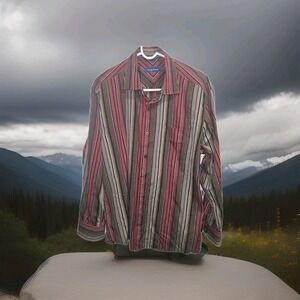 Tommy Bahama men's long-sleeve striped cotton  silk blend button-down Shirt LG
